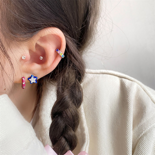 WYNNE’S夏日彩色多巴胺多耳洞耳骨钉组合甜酷星星少女心925耳饰
