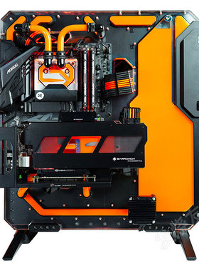 发烧友水冷|Granzon G20 开放式水路板机箱 黑橙配色硬管方案展示