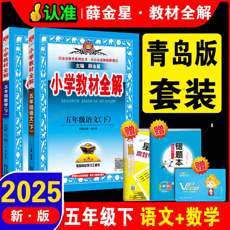 2024版 小学教材全解五年级下册数学全解 青岛版六三制 5五年级下册语文人教部编版教材全解 同步辅导资料教材教辅书五年级全套