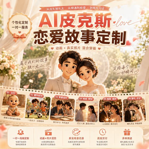 ai视频制作 皮克斯风格动画短片定制 婚礼求婚表白生日短剧宣传片