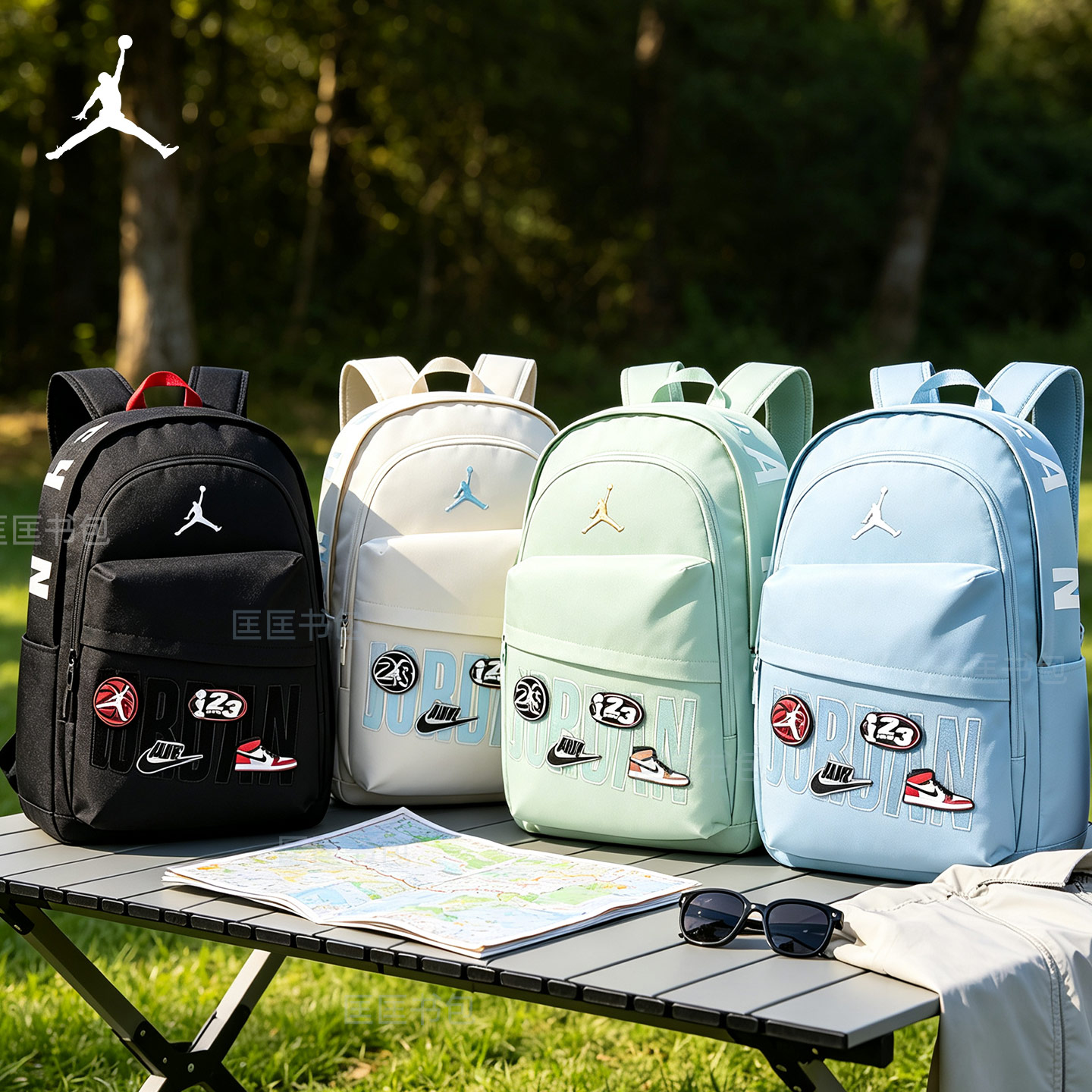 Jordan乔丹双肩包魔术贴青少年大容量背包nike耐克高中大学生书包图片