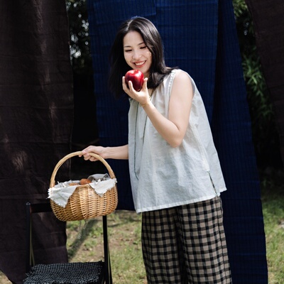 简约文艺丝麻棉白色无袖背心女