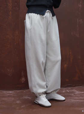 雨文她城原创新款运动休闲极简风秋冬小个子百搭加绒澳绒卫裤