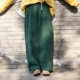 雨文她城秋冬原创100%棉茧形轮廓自带绒卫裤 复古绿宽松休闲毛边裤