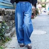 气泡牛仔裤 雨文她城100%长绒棉浅蓝牛仔裤 宽松女百搭显瘦休闲裤