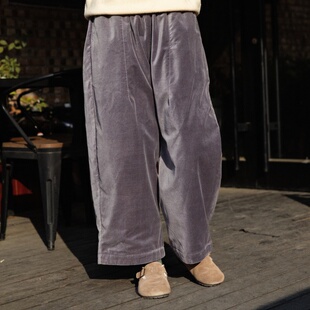 雨文她城原创简约100%纯棉平绒休闲裤 女宽松百搭自然腰阔腿裤
