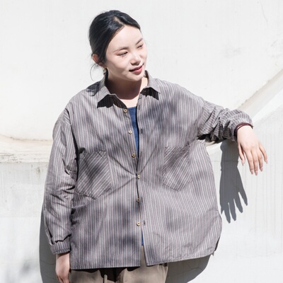 雨文她城文艺柴屋纯棉条纹衬衫