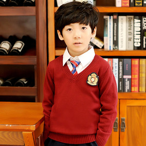 春秋装英伦幼儿园园服中小学生校服班服纯棉冬装V领长袖男童毛衣
