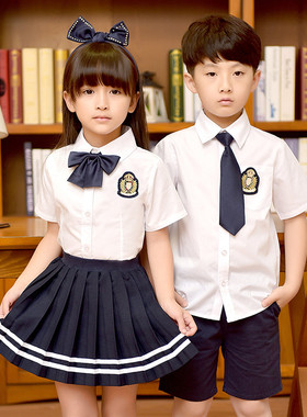 幼儿园园服童装夏季白色衬衫班服毕业礼服英伦学院风中小学生校服