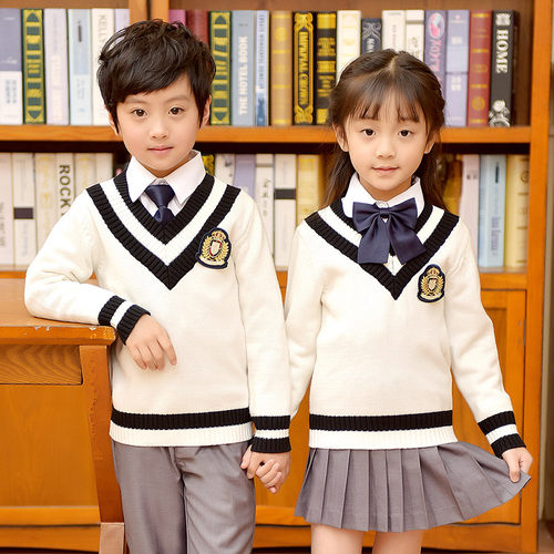 校服男女童装春秋英伦学院风纯棉毛衣套装中小学生班服幼儿园园服 - 封面