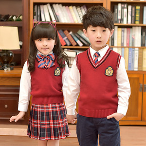 幼儿园园服校服套装定做春秋款男女童装毛衣背心学院风小学生班服