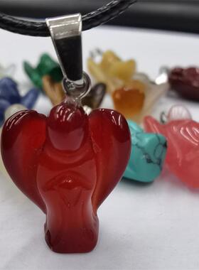天然水晶红玛瑙雕刻天使吊坠挂件