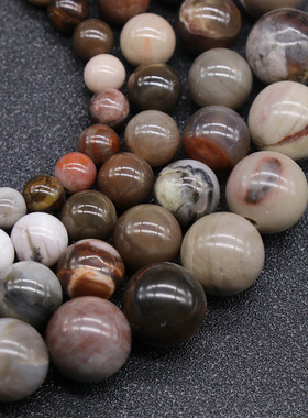 天然木化石圆珠半宝石饰品配件