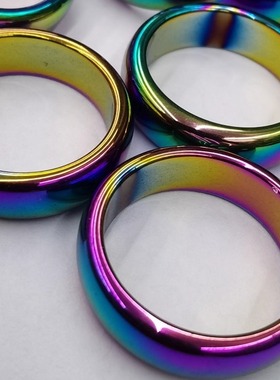 情侣彩虹色赤铁矿戒圈戒指手饰