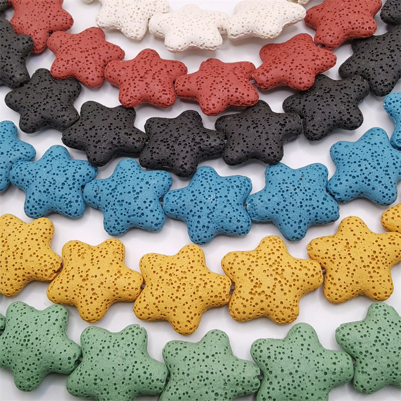 25MM彩色火山石五角星直孔串珠火山岩饰品挂坠裸石DIY配件装饰