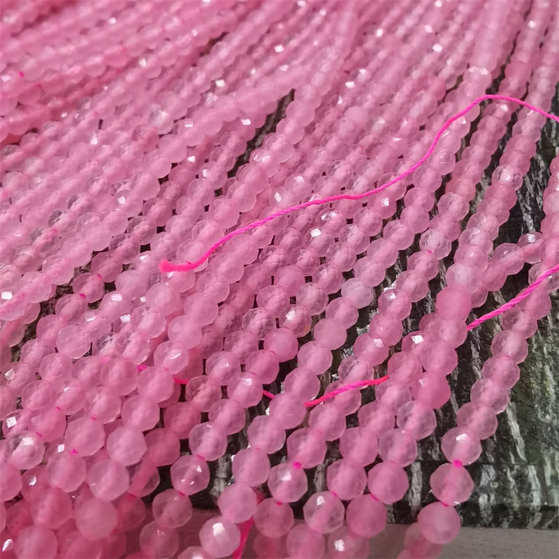 小码珠天然粉晶切面圆珠散珠diy手链项链耳环配件饰品半成品配件