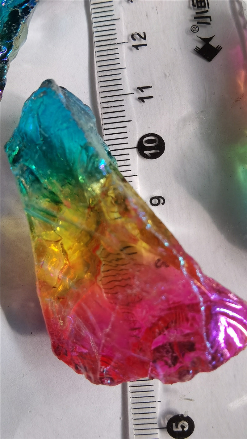 天然白水晶原石裸石人工处理彩虹色糖果炫彩效果饰品DIY家居摆件