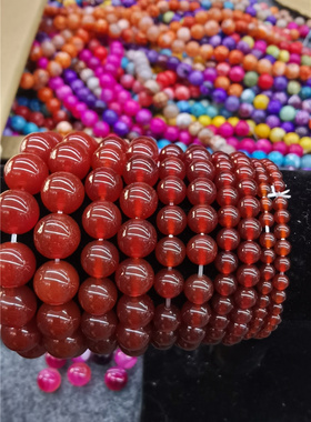 情侣正品A货红玛瑙圆珠手链