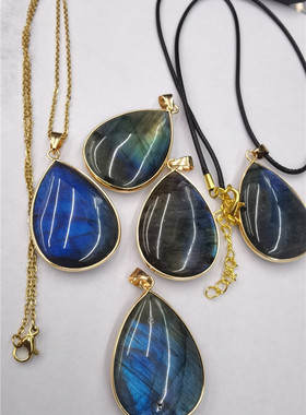 情侣蓝光拉长石精品水滴吊坠项链