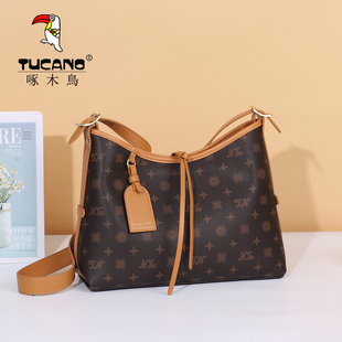 啄木鸟女包2026新款托特包老花包腋下大容量官网正品单肩斜挎包潮