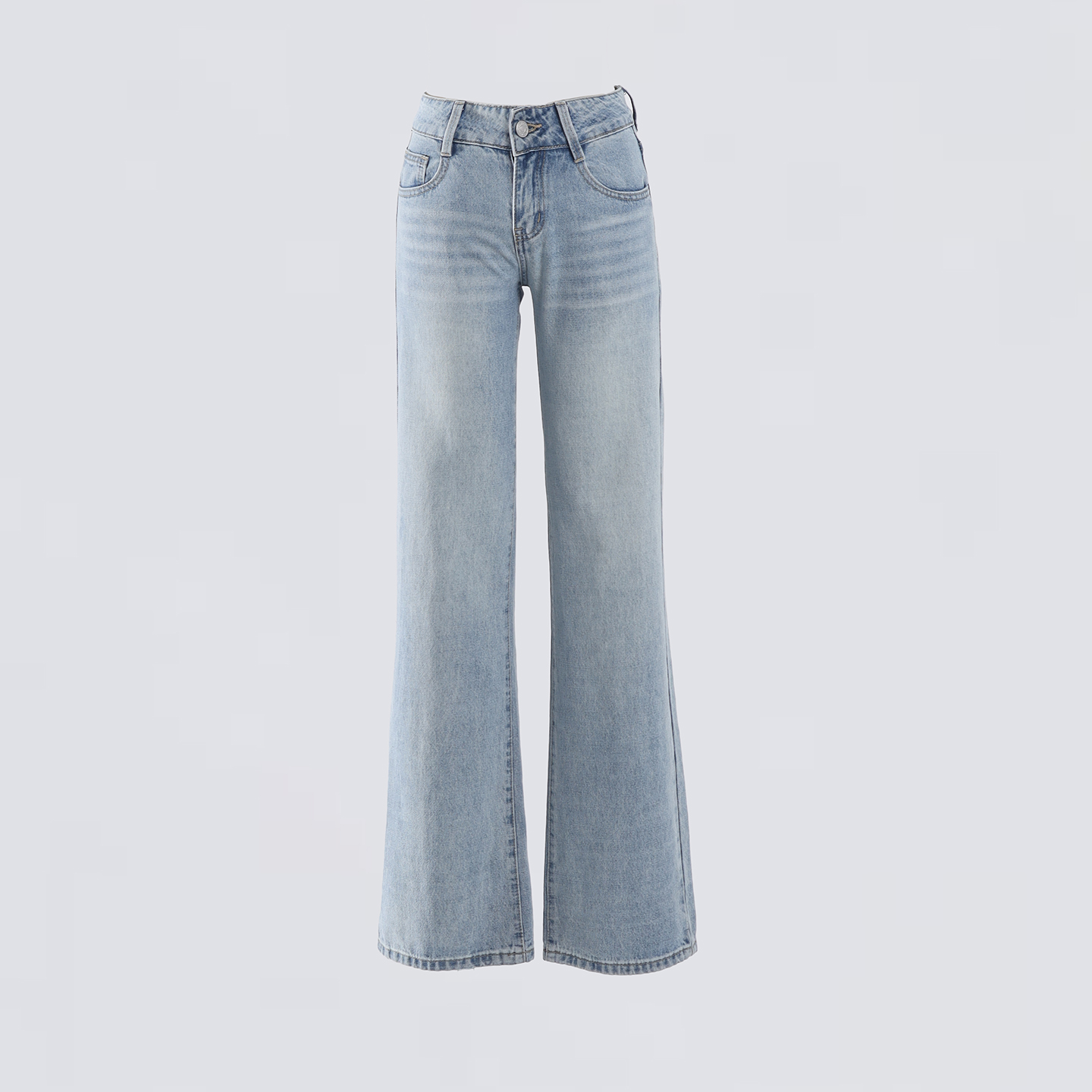 复古风休闲阔腿裤女2025秋季新款浅蓝磨白低腰牛仔裤女宽松直筒裤