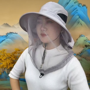 采茶帽子女夏季户外遮阳帽面纱太阳帽骑车遮脸凉帽渔夫帽男钓鱼帽