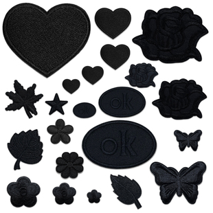 自粘黑色刺绣布贴补丁贴羽绒服鞋 饰修补破洞纯色贴布 帽台布窗帘装