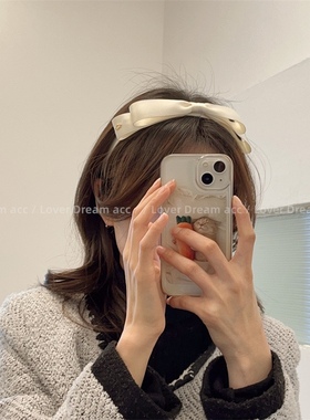 Chris 金色字母米白黑色缎面布艺蝴蝶结发箍甜美百搭头箍时尚发饰