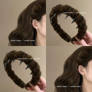 Chris 豹系毛绒绒豹纹波浪发箍高颅顶韩系带齿头箍洋气发夹盘发器