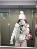 Chris 狐狸毛球嫩粉色麻花毛线帽子女冬季 保暖显脸小针织冷帽韩系