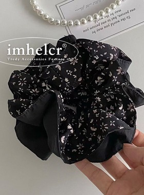 Chris 高级感黑色碎花蛮腰大肠发圈韩国复古文艺扎丸子头发绳发饰