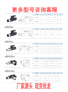 气动迷你开关阀BVCS气管快速快插接头BVLC6-01手阀气动球阀门BVUS