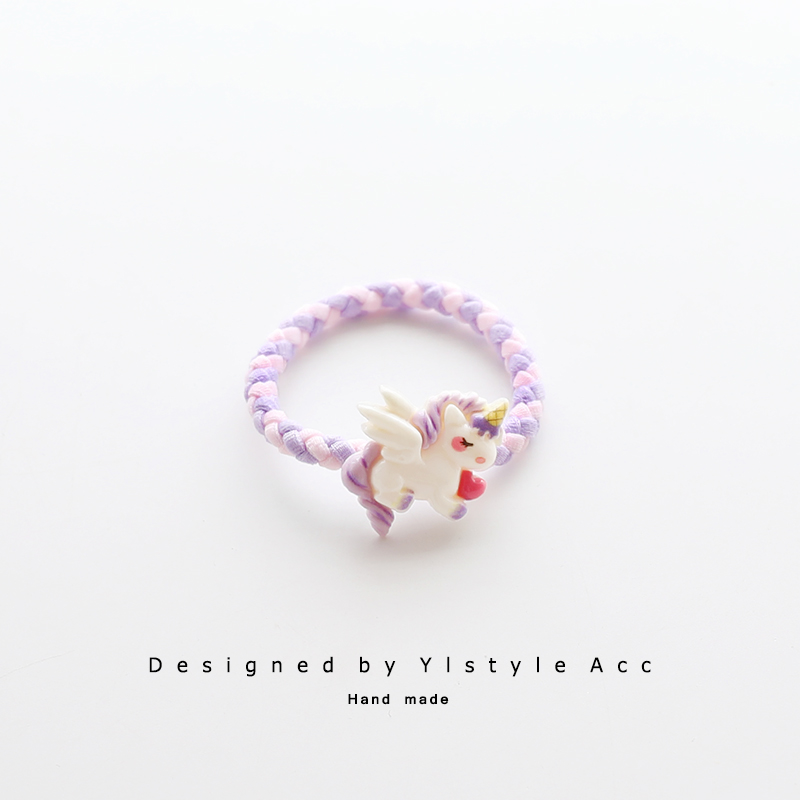 手作撞色编织儿童发绳独角兽扎头发马尾皮筋百搭可爱头绳发圈头饰