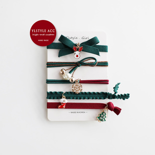 原创手作圣诞氛围感麋鹿雪花套装 皮筋扎马尾发绳组合礼物皮套头饰
