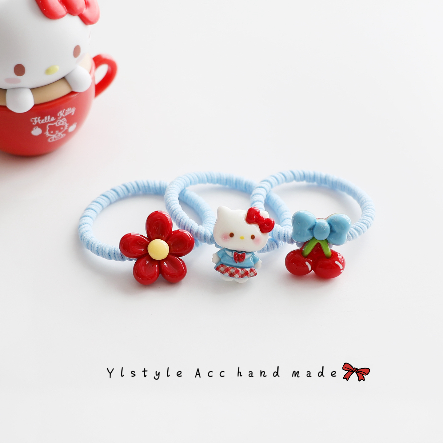 手作甜美花朵凯蒂猫樱桃儿童发绳扎头发马尾皮筋百搭弹力发圈头绳