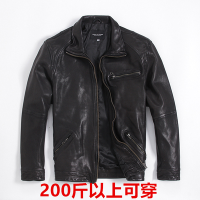 超大码胖子水洗做旧头层绵羊真皮