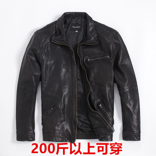 超大码胖子水洗做旧头层绵羊真皮