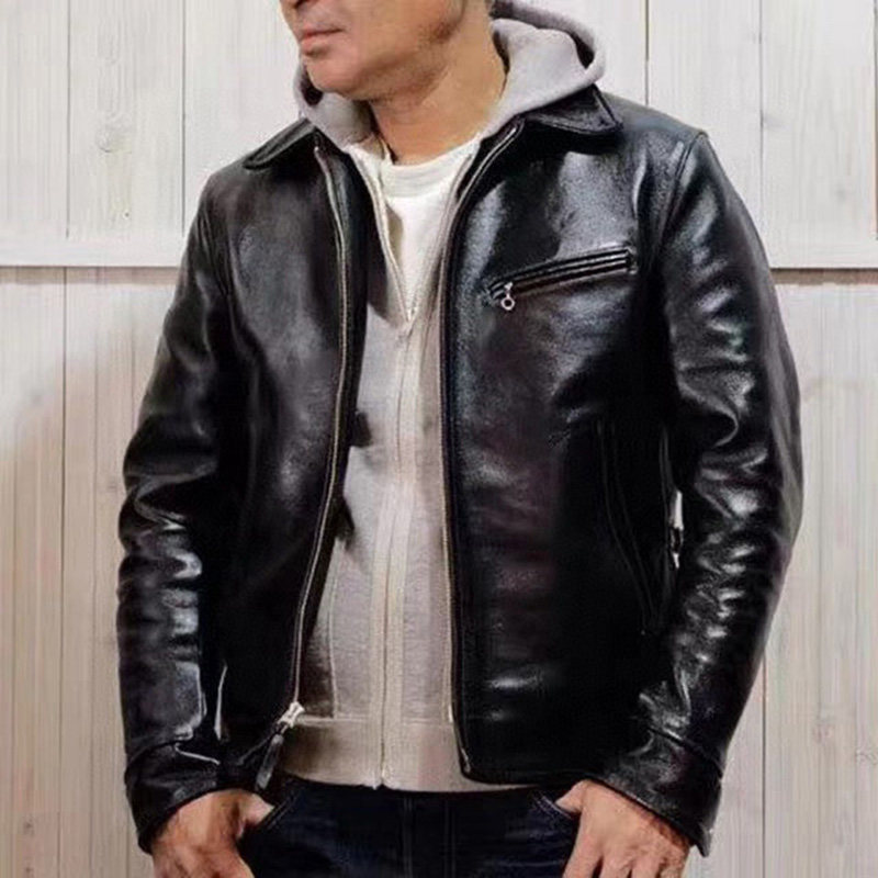 2022新品复古日系穆赫兰道头层马皮皮衣皮夹克男翻领真皮皮衣男款