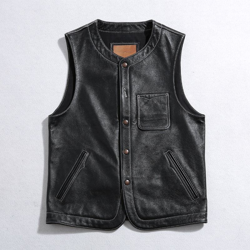AUTUMN AND WINTER VEST TOP LAYER COWHIDE LEATHER LEATHER JACKET MENS MOTORCYCLE SIMPLE MULTI-POCKET JAPANESE VINTAGE LEATHER VEST SHOULDERS