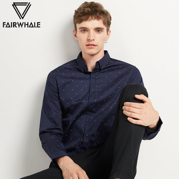 18年春季新款 马克华菲 Mark Fairwhal 纯棉 男式波点长袖衬衫 天猫优惠券折后￥98包邮（￥128-30）