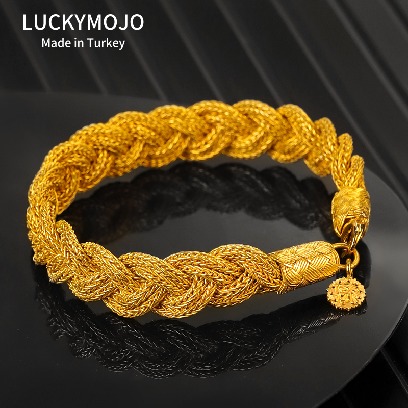 LUCKYMOJO 足金手链土耳其进口手工编织黄金手镯约35克/扣头22K金