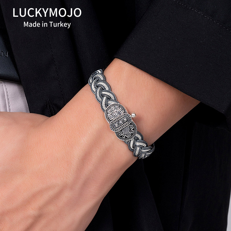 纯银编织手链轻奢小众男高级感幸运手饰土耳其精致银手镯女情侣款