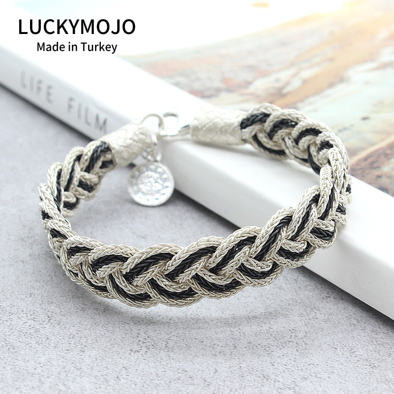 足银手链男土耳其编织手绳轻奢小众精致银手镯女高级感本命年礼物