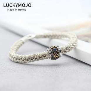 土耳其手工编织转运珠手链99纯银男小众简约高级感银手绳足银手镯