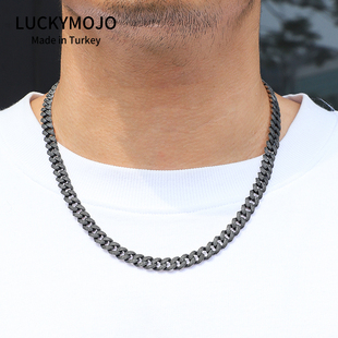 S925纯银项链古巴链高级感双面戴复古马鞭链粗链子长款素链颈链