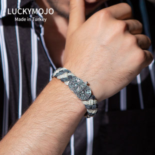 原创设计双色手工编织S925纯银手链男潮复古高级感小众情侣手镯