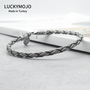 99纯银手链男生超细编织手绳情侣足银手镯一对银首饰送男朋友礼物