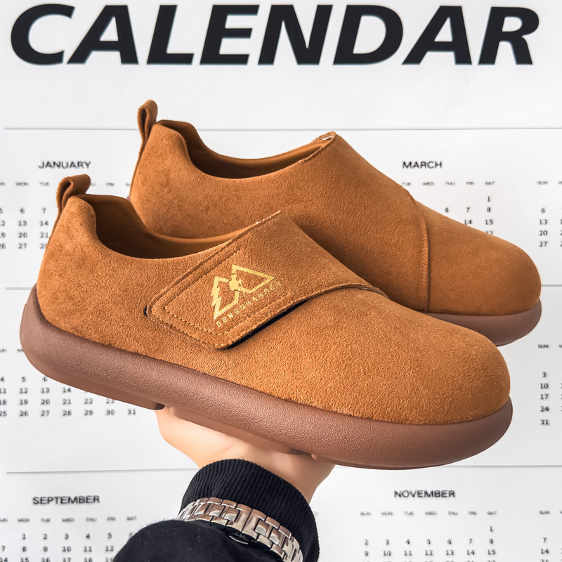 魔术贴男鞋冬季一脚蹬复古百搭勃肯板鞋青少年翻毛皮休闲豆豆潮鞋,流行男鞋,休闲板鞋,淘宝优惠券,粉丝福利购,淘宝优惠卷