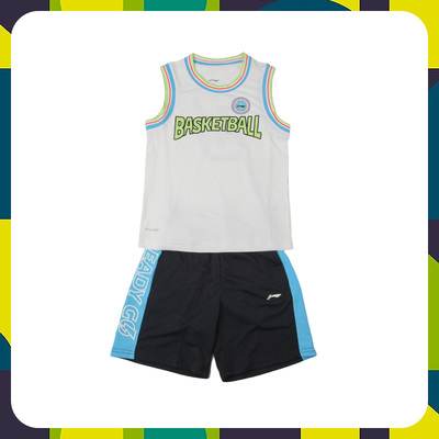 李宁正品夏季新款儿童运动生活系列圆领篮球服套装比赛服YATS015