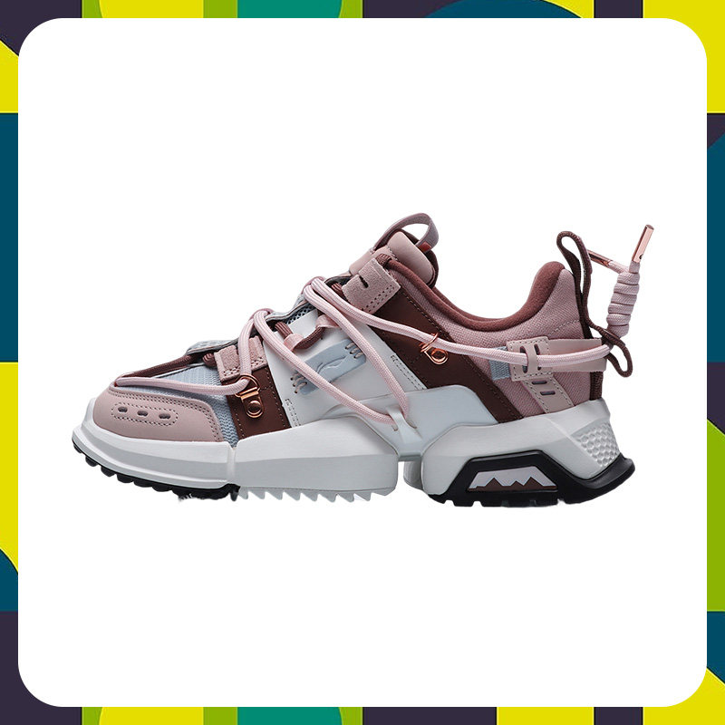 李宁时装周女子盘古樱花粉休闲增高低帮专业运动老爹鞋aglq182